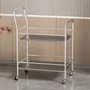 Carrinho Pequeno de Jantar de Aço Inoxidável Carrinho de Serviço para Bebidas e Panela Quente Carrinho de Empurrar à Mão Carrinho de Armazenamento para Beleza e Ventosaterapia Rack para Micro-ondas Forno de Cozinha