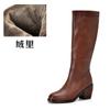 Botas Longas Femininas com Zíper, Botas de Cavaleiro de Couro Genuíno de Salto Alto, Para Pernas Grossas, Botas Altas de Circunferência Grande, Novas Botas Femininas Outono e Inverno 2025