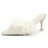 Pantuflas de Medio Uso Peludas Estilo Hada para Mujer para Usar Afuera Sandalias de Verano Tacón Medio Versátiles Punta Fina Tacón de Aguja Tacones Altos Sandalias de Dedo