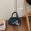 Mini Bolsa de Bowling Jeans Polka Dot Azul Claro Fresco Estilo Coreano, Bolsa de Ombro Doce para Compras e Encontros de Verão para Meninas