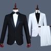 Traje de Rendimiento para Hombre con Cuello de Fruta Verde Traje de Cantante Traje de Anfitrión Traje de Manga Larga Vestido de Rendimiento Blanco y Negro