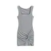 Vestido Cuadrado de Estilo Americano Spice Girl con Pinzas en la Cintura sin Mangas Primavera Nuevo Ajustado Sexy Chaleco Falda de Cadera para Mujer