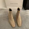 Botines Marrones de Tacón Alto para Mujer, Tacón Grueso, Cierre Trasero, Punta Cuadrada, Versátiles, Nuevos 2025 Otoño e Invierno, Estilo Coreano, Gamuza, Botines Ajustados