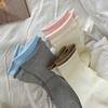 Meias de Novo Estilo Outono e Inverno Femininas com Barra Enrolada Dupla Vermelha Listras Finas Combinação de Cores Meias Médias Sem Costura Meias Femininas Versáteis Meias para Empilhar Meias de Algodão Femininas