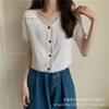 Camisa Feminina de Verão Transfronteiriça de Cor Sólida Francesa de Manga Curta, Estilo Coreano, Top Pequeno Fragrância, Camisa Curta da Moda