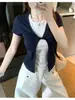 Verano 2026 Nuevo Estilo Coreano Versátil Moda Gama Alta Floral Falso Dos Piezas Nudo Retorcido Cuello Redondo Manga Corta Camiseta para Mujer