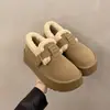 Zapatos Birkenstock de suela gruesa para mujer, con forro de felpa, engrosados, para usar al aire libre, estilo 2026, elegantes, modernos, novedades de invierno, antideslizantes, cálidos, zapatos de algodón peludos