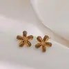 Brincos de Flor de Cinco Pétalas com Gotejamento de Óleo Novos 2025, Flores Doces, Brincos Elegantes, High-End, Brincos Elegantes e Modernos Atacado