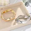 Pulseira Aberta Oval Escovada Ajustável Transfronteiriça, Estilo Minimalista Moderno, Joia de Personalidade Retro de Luxo Leve