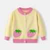 2025 Nuevo Otoño e Invierno Europeo y Americano para Niños Cárdigan de Hilo de Algodón Puro de Fresa Chaqueta Exterior Cárdigan Tejido para Bebé Niña