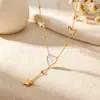 Colar clavícula com franja de zircônia e borboleta estilo vintage francês, elegante e luxuoso, pingente de coração e lua em camada dupla para mulheres