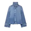 Jaqueta Jeans Feminina Solta Estilo Europeu e Americano Moda Nova Primavera 2026 com Design de Gola Alta