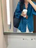 Jaqueta Camisa Azul Tencel com Proteção Solar para Mulheres Verão Fina Leve Luxo Alta Qualidade Camisa com Suspensórios Cardigan Externo