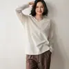 Suéter de Punto a Media Longitud Otoño e Invierno Camisa Base de Punto Estilo Perezoso de Bebé Suéter de Cachemira Relajado para Mujer Cuello en V Estilo Delgado