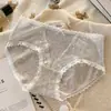 10A antibacterianas~Pantaletas de encaje estilo coreano para mujer de algodón puro, algodón de color natural jacquard de deseo puro, entrepierna de seda de morera, pantis para niñas
