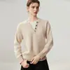 Estilo minimalista~Suéter de cachemir con botones en V para otoño/invierno para mujer, de punto grueso, estilo dos piezas falsas, suéter base engrosado
