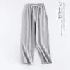 Pantalones de pijama de algodón de doble capa para primavera y otoño, se pueden usar como pantalones para aire acondicionado, pantalones finos para pareja, pantalones casuales sencillos de estilo japonés