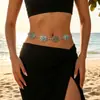 Mejor vendida europea y americana, cadena de cintura ovalada incrustada con turquesas, tallada y repujada, un diseño de nicho con un toque moderno y de alta gama, perfecta para combinar con vestidos