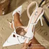 Moda de Verano 2025 Tacones de Aguja Elegantes Versátiles Punta Fina Boca Baja Tira Trasera Tacones Altos