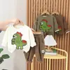 Sudadera de terciopelo para niño con cuello redondo para invierno, estilo nuevo, conjunto de pantalones gruesos para niños y bebés, conjunto de dibujos animados de dinosaurios para niñas