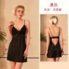 Camisón corto de satén estilo francés para mujer, con escote en V, encaje, detalle de lazo, espalda descubierta y diseño sexy. 519