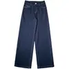 Directo del fabricante, nuevos jeans para mujer de elasticidad en cuatro direcciones con bolsillos, bordado morado, ajuste casual holgado, pierna recta estrecha, pantalones de largo hasta el suelo