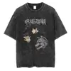 Camiseta Vintage Lavada Street Hip-Hop Anime Gojo Satoru Jujutsu Kaisen Gráfica Casual Algodão Verão Manga Curta