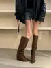 Botas de Plataforma con Tacón Oculto, Punta Fina, Estilo Retro First Encounter Season para Mujer, Botas de Motociclista Otoño/Invierno, Botas de Montura Versátiles para Pantorrilla Ancha