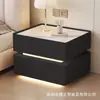 Mesita de noche inteligente de lujo moderno con iluminación ambiental flotante, cerradura de contraseña y carga inalámbrica para uso en dormitorio del hogar