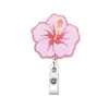 Porta-credencial retráctil de gran venta transfronteriza con flor de purpurina, clip giratorio para credencial para personal médico, clip para identificación, hebilla retráctil