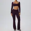 Conjunto de yoga, dos piezas, manga larga, levantamiento de glúteos, pantalones largos, sin costuras, de doble capa, para deportes y fitness, 62535 + 52338