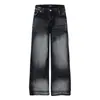 2026367 Jeans Masculino Largo Streetwear Lavado Retrô Americano Design de Bordado com Aplicação Textura de Nó de Bambu High Street
