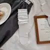 Meias Femininas Brancas com Renda e Babados, Meias de Cano Médio para Verão, Finas, 100% Algodão, Meias Longas Estilo Miu, Estilo Ballet, Meias de Cobertura para Pés