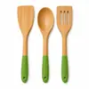 [Wangdefu] Talheres de Bambu com Cabos de Silicone, Original para Exportação em Madeira, Atacado de Madeira, Material Ecológico, Colher de Madeira para Uso Diário