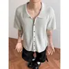 Camisa de Punto Gris con Solapa de Manga Corta Estilo Old Money para Hombre, Camisa de Seda Hielo de Verano Marca de Alta Gama de Moda Chaqueta Casual