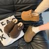 Chinelos de Algodão 2024 Outono e Inverno Novos Meio Chinelos Sola Grossa Uso Externo Bico Slip-on Forrados com Lã Bocken Bocken Sapatos Meio Chinelos para Mulheres