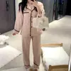 Pijama Floral Elegante com Laço para Menina, Conjunto de Duas Peças Longo para Primavera e Outono, Roupa de Casa para Dormitório Estudantil
