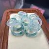 Anel com padrão de flor de jadeíta, anel de flor azul de jade gelo, joias de jadeíta DIY, anel de corrida com padrão de flor de quartizita