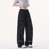 Pantalones de cuadros blancos estilo vintage americano transfronterizos para hombre, pantalones largos de verano con un toque de alta gama, de pierna recta casual ligeramente acampanados