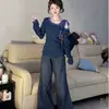 Camiseta de rayas off-shoulder de manga larga estilo coreano para mujer, primavera y otoño, diseño adelgazante, única y casual, top básico moderno