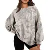 Outono e Inverno 2026 Novo Cruzamento Europeu e Americano Amazon Ramo de Roupas Femininas Gola Redonda Estampada Moletom Solto