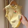 Camiseta sin mangas de punto Jacquard de algodón Clase A con borde de volantes para niña 2026 Verano Nuevo Estampado de Dibujos Animados Camiseta para Niños Pequeños