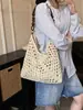 Bolso de Paja Tejida de Verano Transfronterizo para Mujer, Bolso Tote de Hombro Hueco de Moda Nuevo para Vacaciones en la Playa, Bolso Cesta Tejida