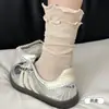 Calcetines de Volantes de Doble Capa, Estilo Delgado de Verano, Absorbentes de Sudor, Transpirables, Calcetines Elásticos de Media Pantorrilla, Estilo Trendy Ins, Estilo Universitario, Calcetines Zhuji