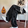 Pantalones de pana con forro polar de invierno para hombre, con efecto tie-dye, holgados, de marca americana, estilo casual, estilo retro, rectos, de calle.