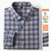 Camisa de Manga Larga para Hombre de Algodón Modal Cepillado 2026 Otoño Nueva Camisa Casual a Cuadros para Hombres de Mediana Edad