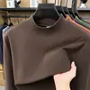 Camiseta de manga larga con cuello redondo para hombre transfronteriza, camiseta interior térmica de forro polar cepillado otoño/invierno, top casual y versátil para hombre