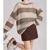 Blusa de punto de manga larga a rayas con diseño calado, top chic coreano con un diseño único, ropa de nicho para mujer para ir al trabajo