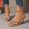 Sandalias de Tacón Alto Talla Grande para Mujer Verano 2025 Estilo Coreano Sexy Lazo de Pedrería Punta Cuadrada Francesa Punta Abierta Zapatos de Moda