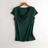 Camiseta de Verano de Seda de Manga Corta para Mujer Top Nuevo Estilo Cuello Oscilante Holgada Talla Grande Camiseta de Seda de Morera para Mujer Verano Venta al Mayoreo